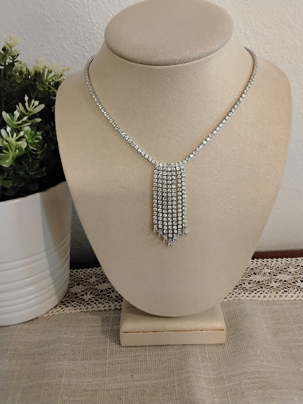 cezanne Silver Rhinestone Tassel Necklace